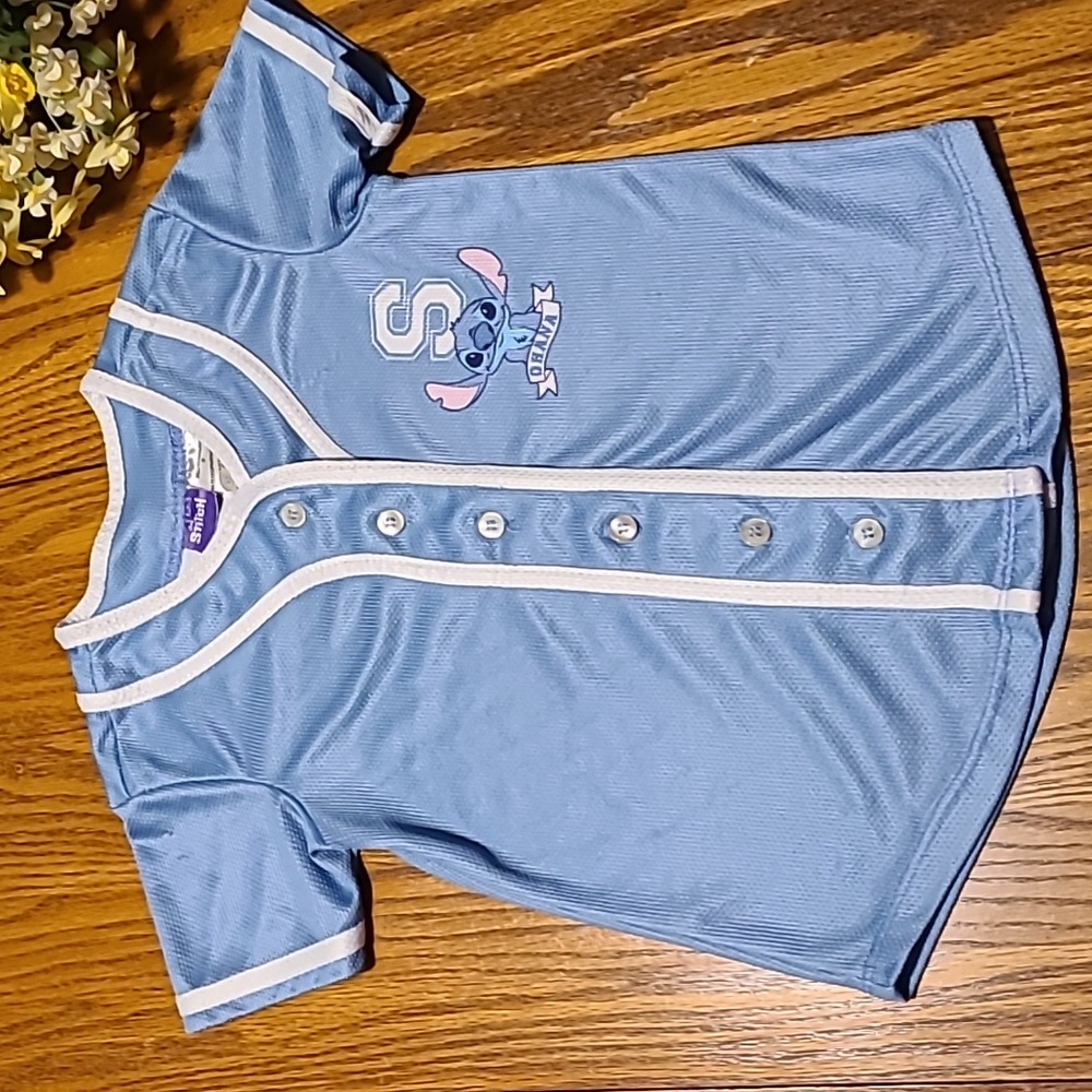 Disney Blue Lilo & Stitch Ohana Kids Baseball Shirt - Size 5 - Picture 2 of 7